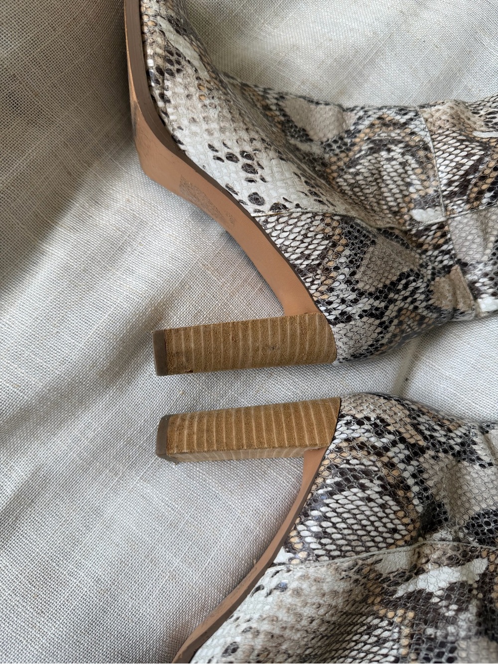 Nasty Gal Taupe & Brown Snake-Print Mid-Calf Heeled Boots - Picture 3 of 4